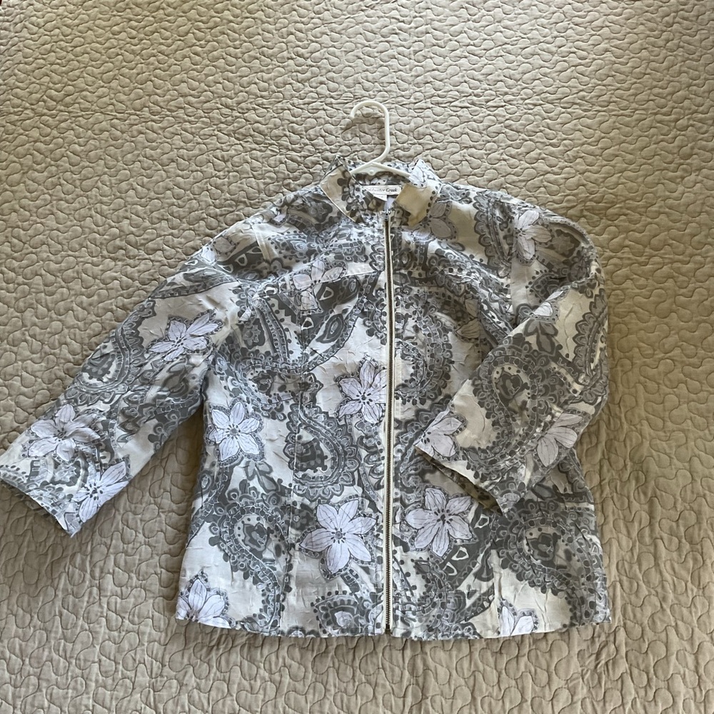 Coldwater Creek Women's Jacket Gray Cream White 3/4 Sleeve Size 4-6 - Picture 3 of 11